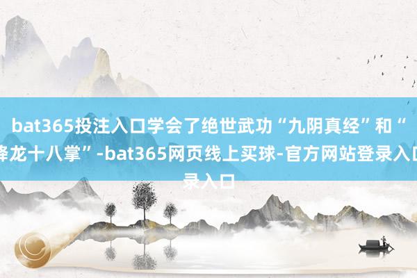 bat365投注入口学会了绝世武功“九阴真经”和“降龙十八掌”-bat365网页线上买球-官方网站登录入口